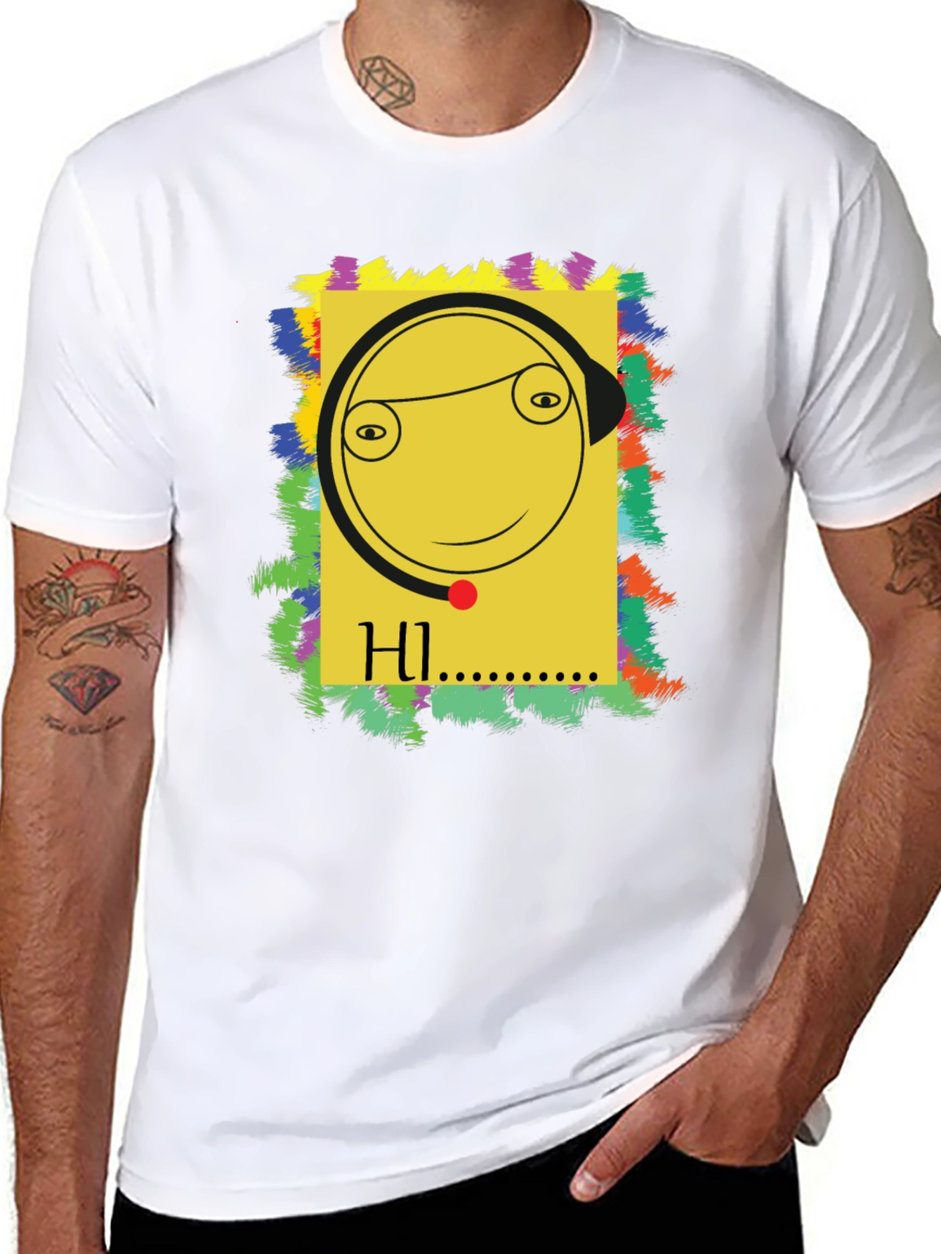 Unique Graphic Tee - HI Smiley Face