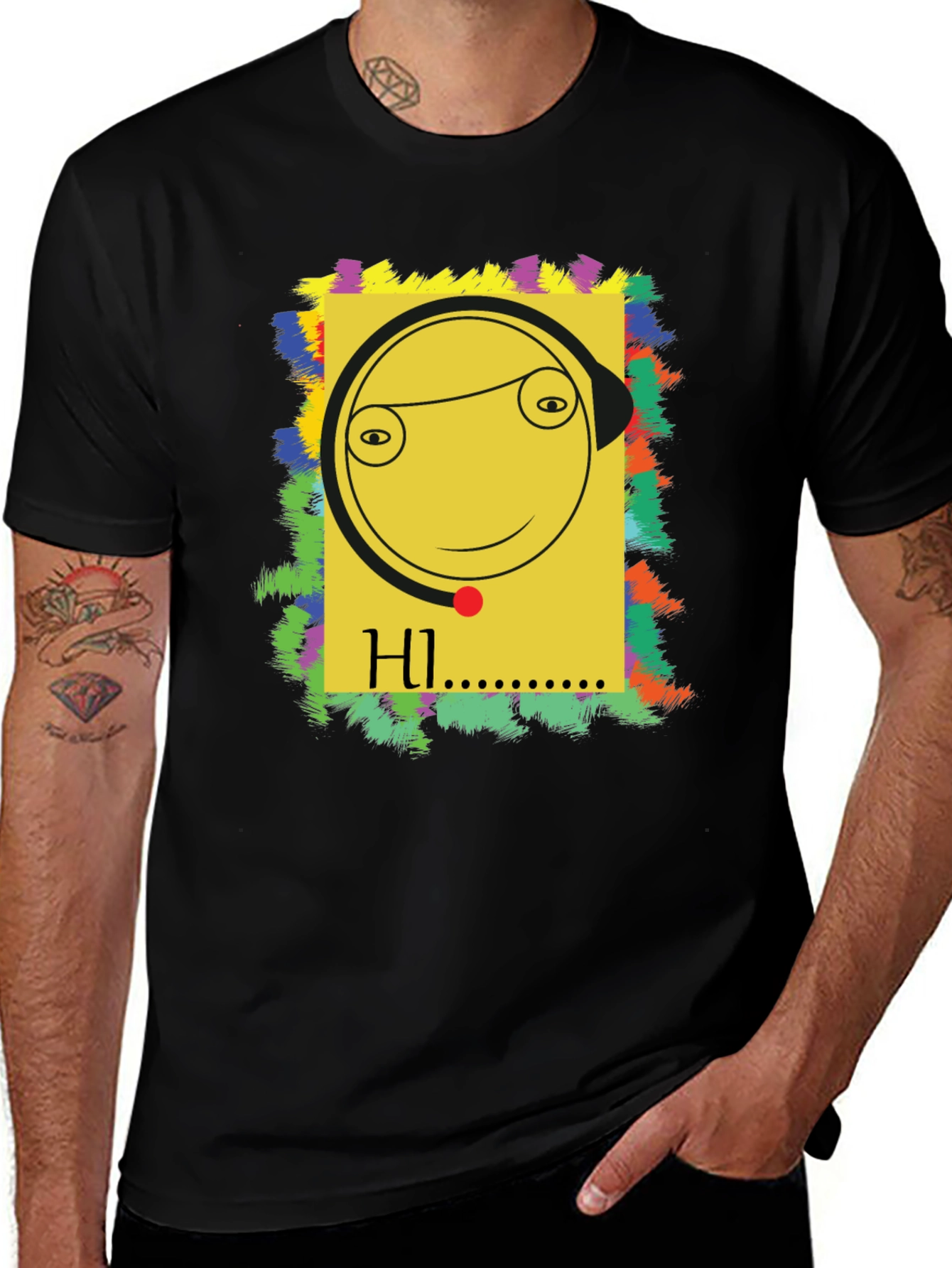 Unique Graphic Tee - HI Smiley Face