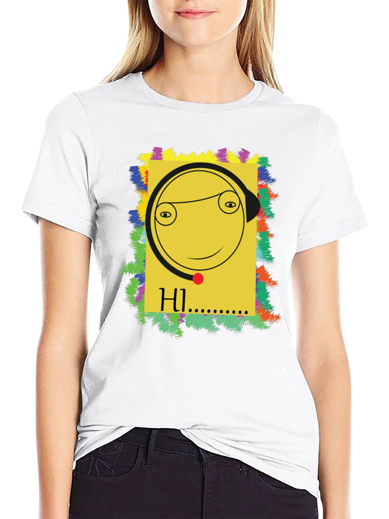 Unique Graphic Tee - HI Smiley Face