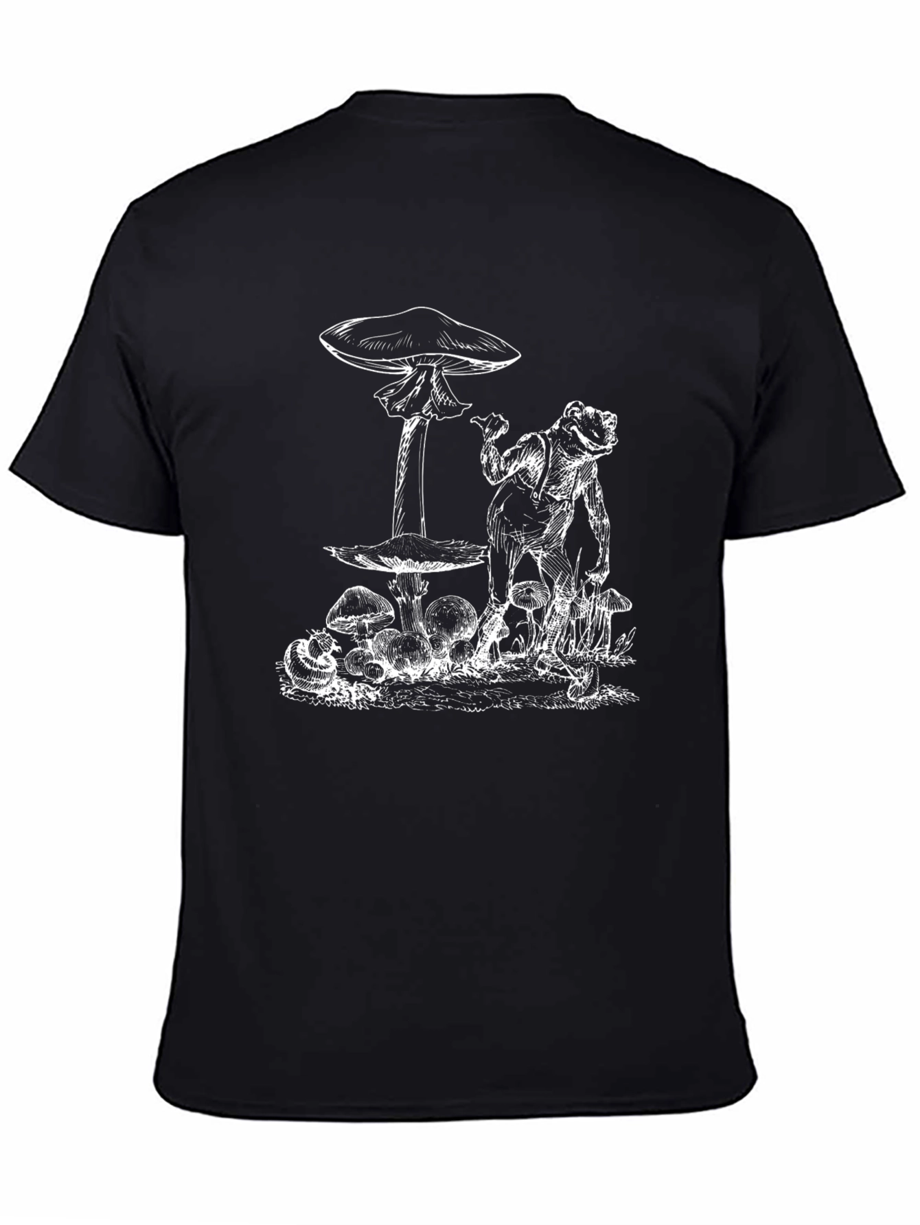 Frog and Mushroom Graphic Tee - Black Cotton Blend