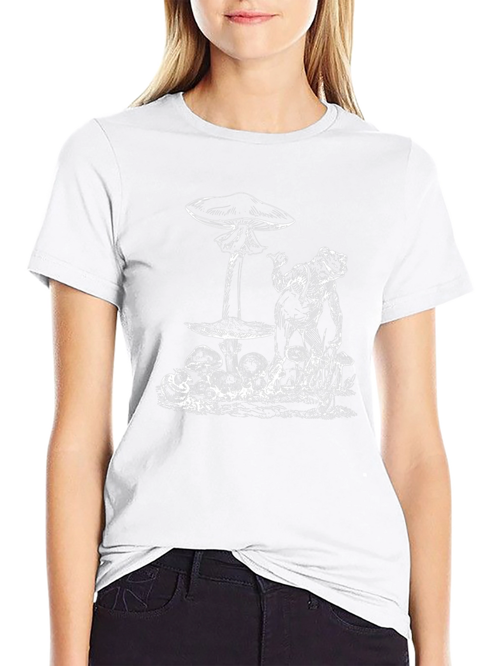 Frog and Mushroom Graphic Tee - Black Cotton Blend