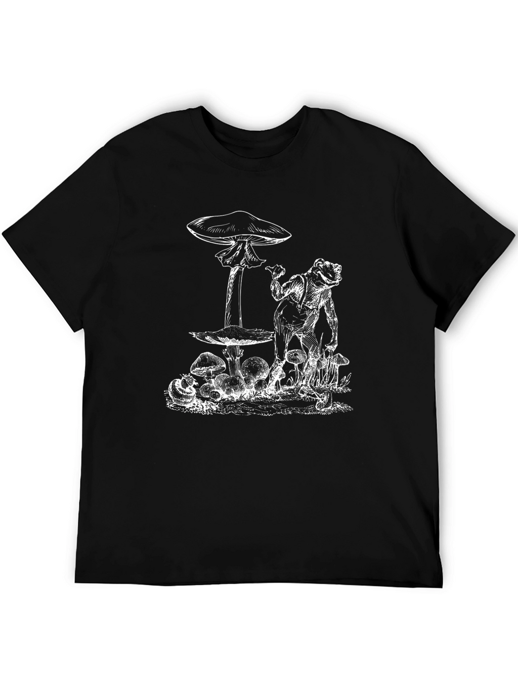 Frog and Mushroom Graphic Tee - Black Cotton Blend
