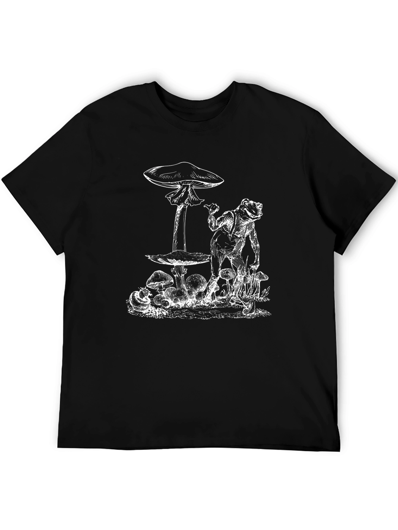 Frog and Mushroom Graphic Tee - Black Cotton Blend