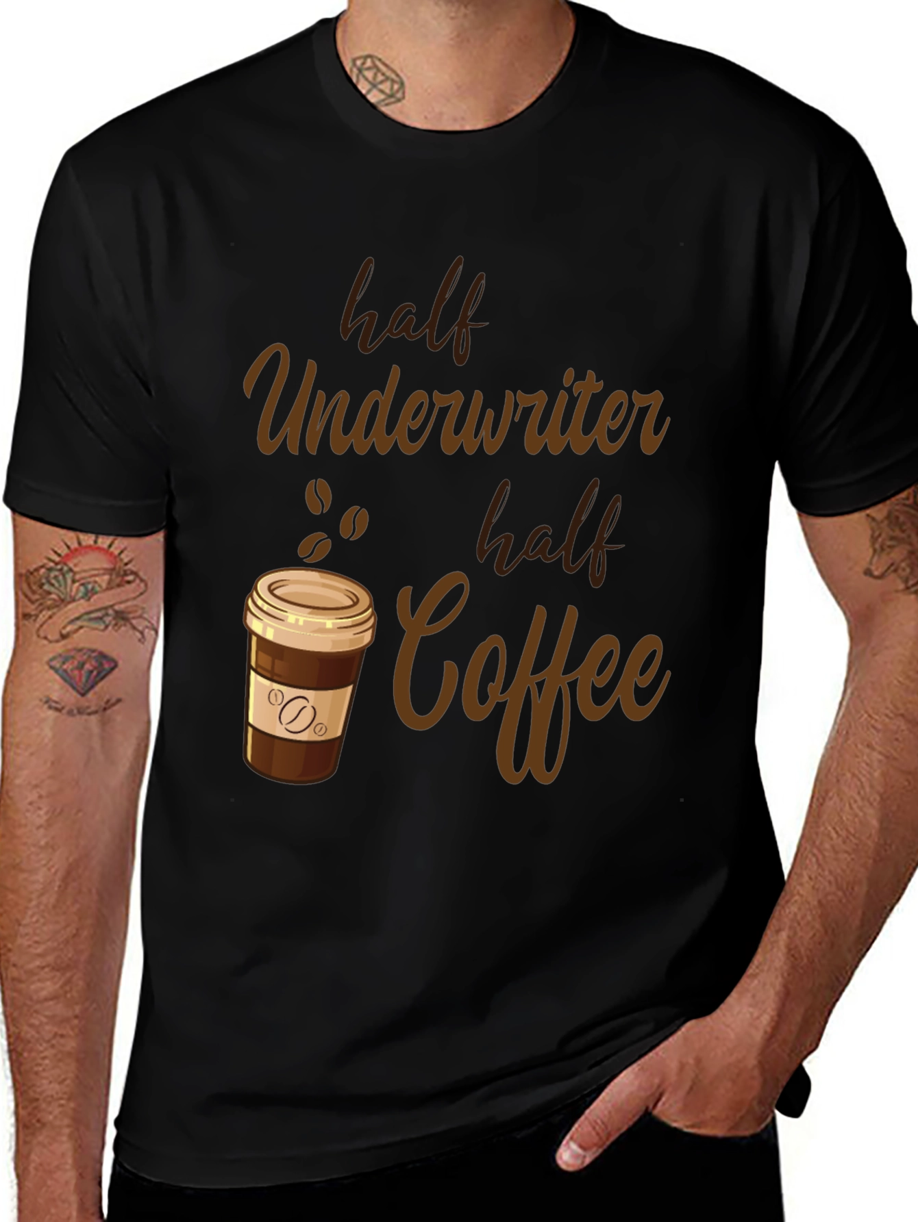 Half Underwriter Half Coffee Black Graphic T-Shirt