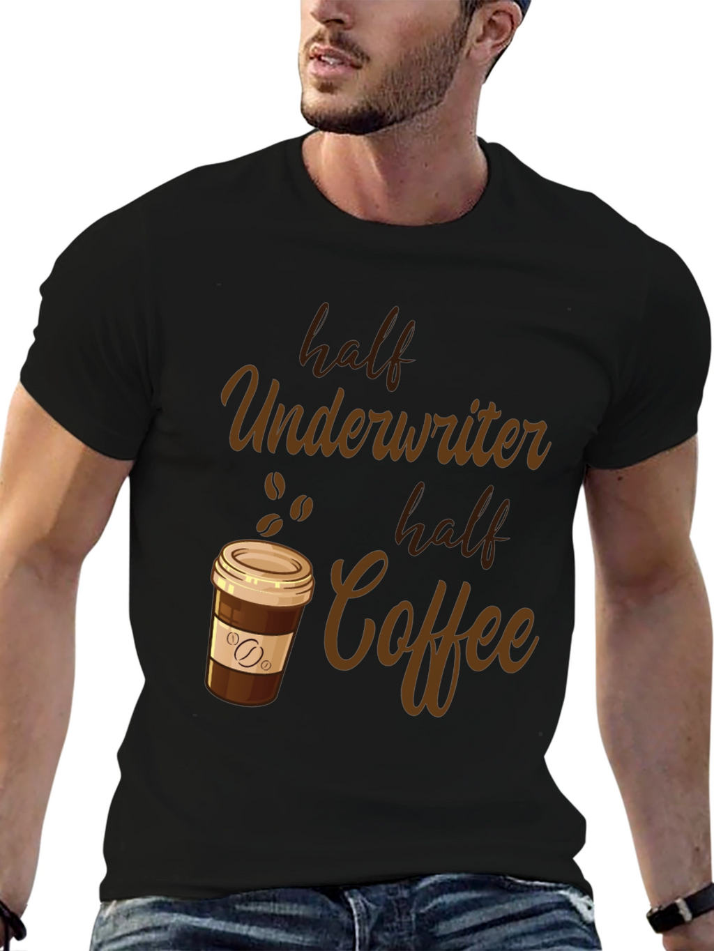 Half Underwriter Half Coffee Black Graphic T-Shirt