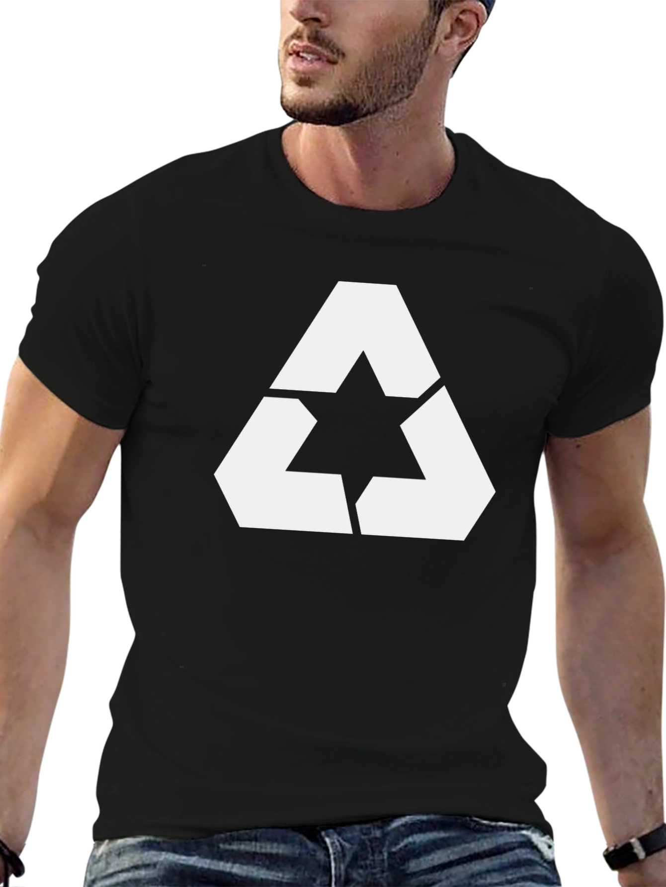 Geometric Triangle Star Graphic Tee - Black