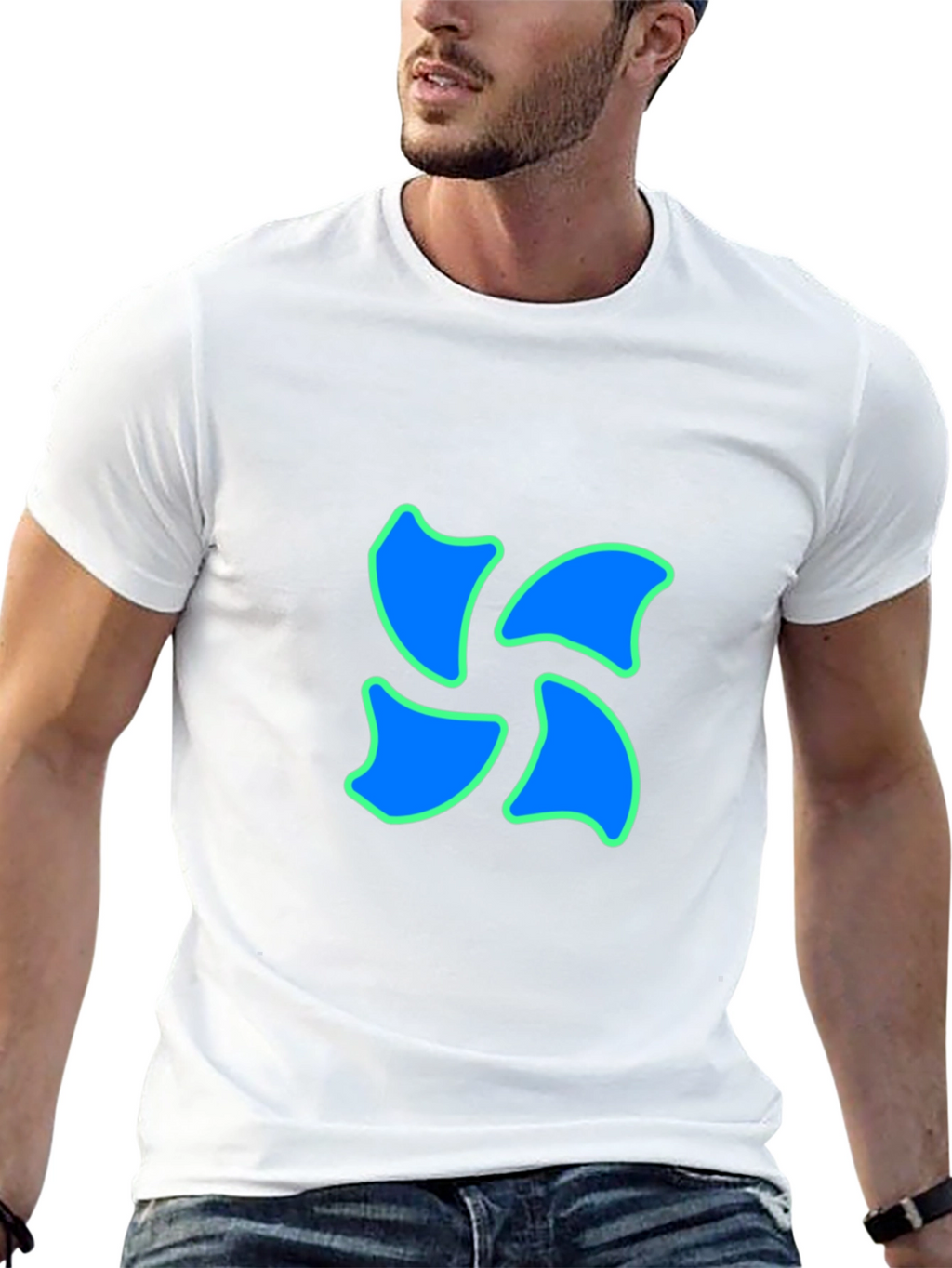 Black Tee with Blue Swirl Design