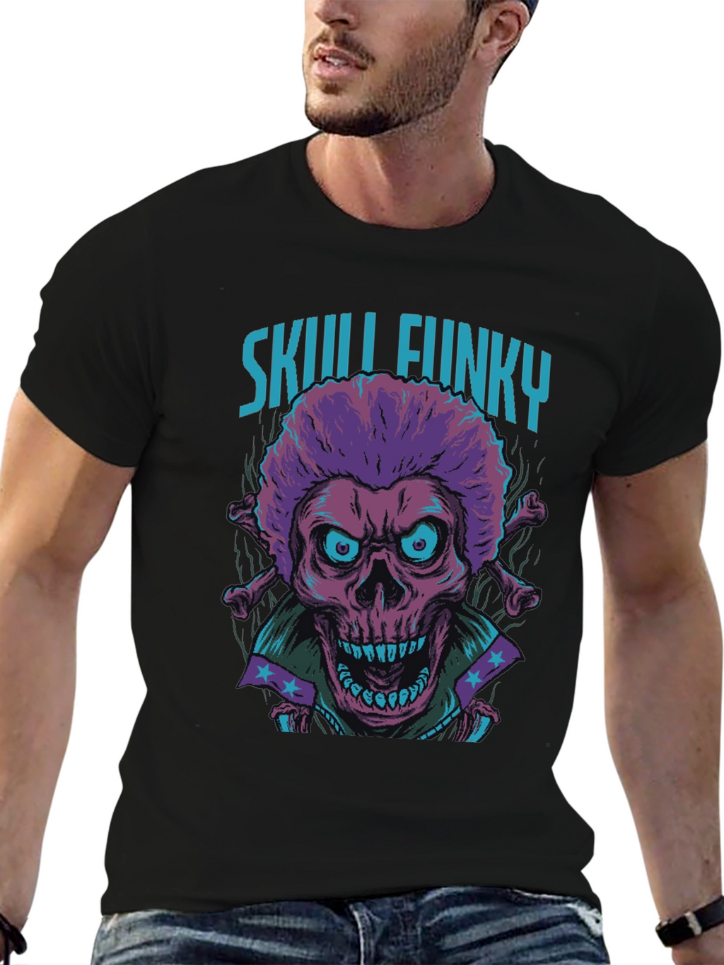 Skull Funky Graphic Print Tee - Unique Fashion