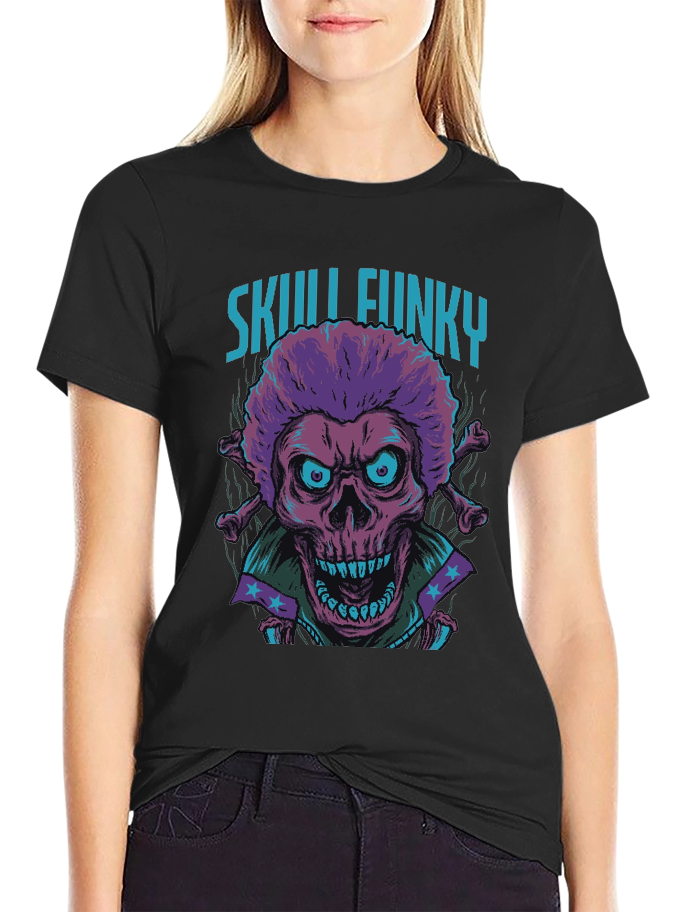 Skull Funky Graphic Print Tee - Unique Fashion
