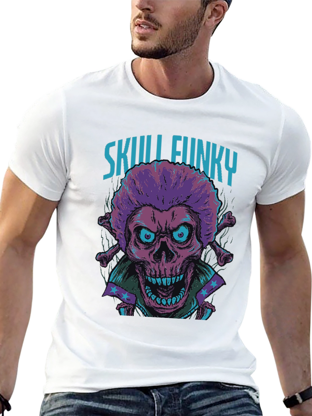 Skull Funky Graphic Print Tee - Unique Fashion