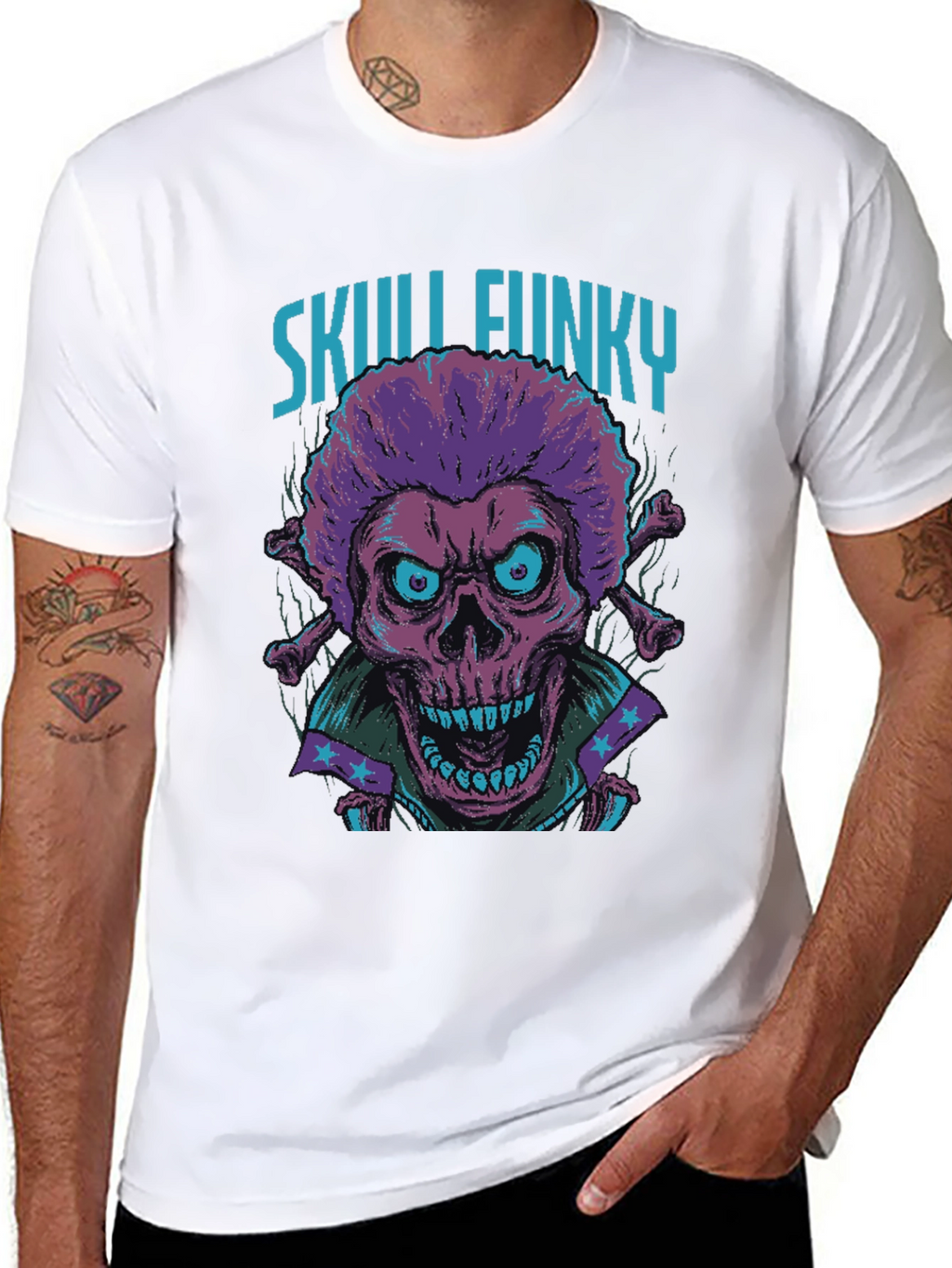 Skull Funky Graphic Print Tee - Unique Fashion