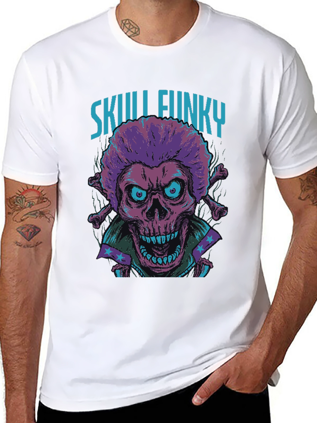 Skull Funky Graphic Print Tee - Unique Fashion
