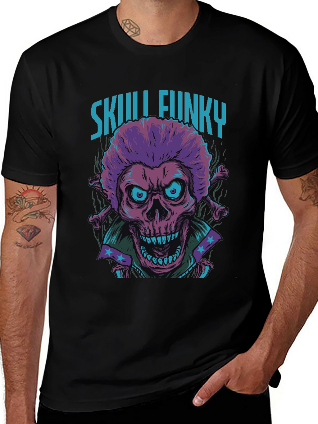 Skull Funky Graphic Print Tee - Unique Fashion