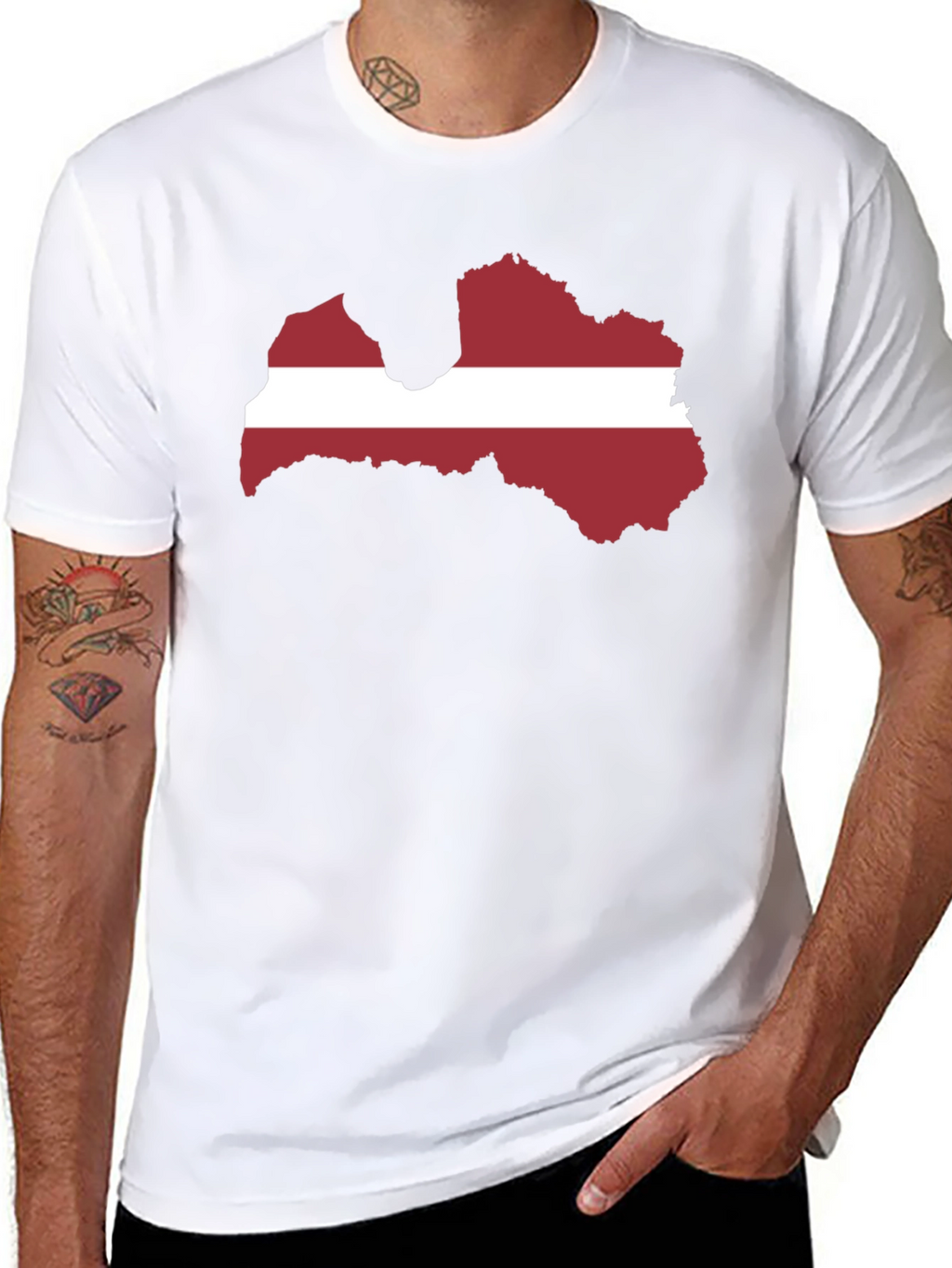 Latvia Flag Map Graphic Tee - Black