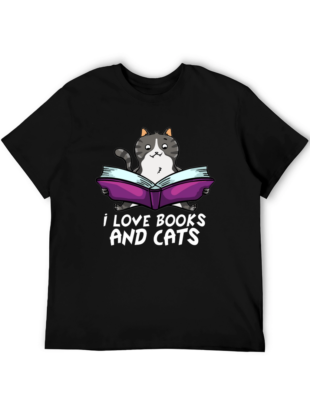 I Love Books and Cats Black T-Shirt