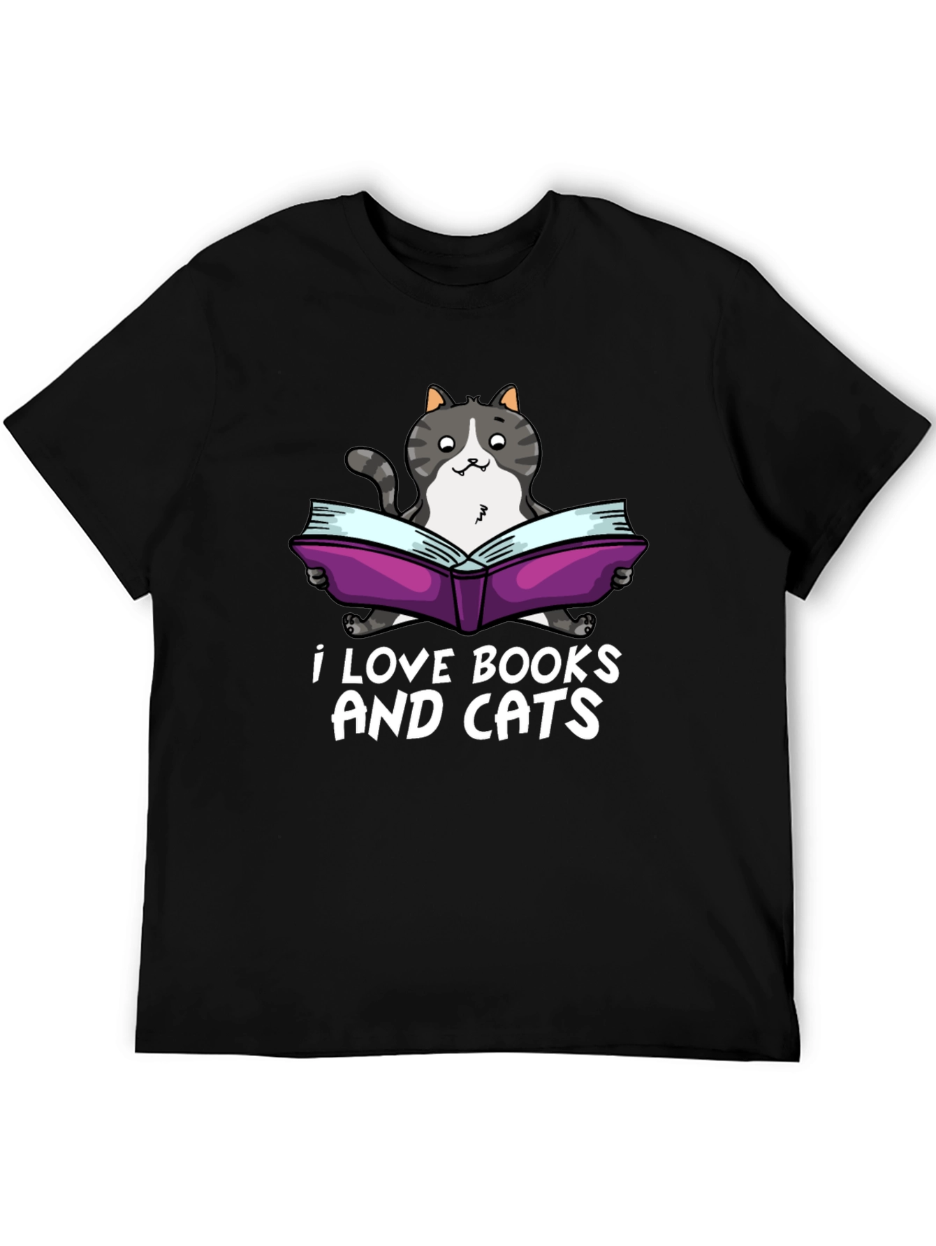 I Love Books and Cats Black T-Shirt