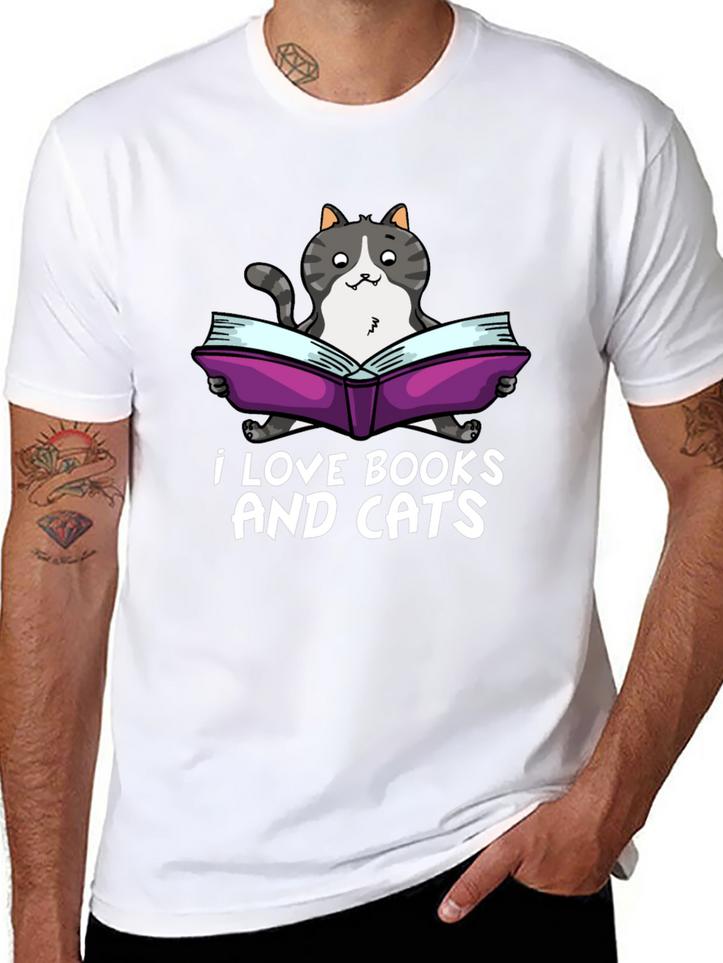 I Love Books and Cats Black T-Shirt