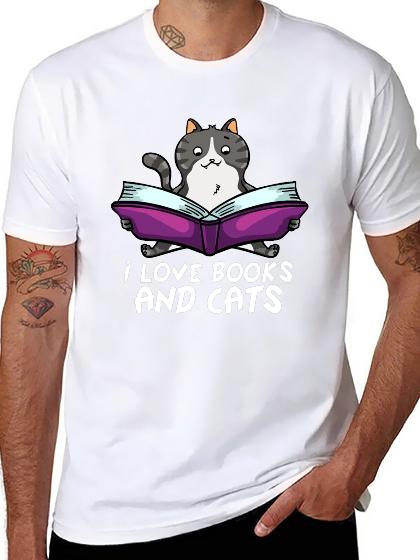 I Love Books and Cats Black T-Shirt