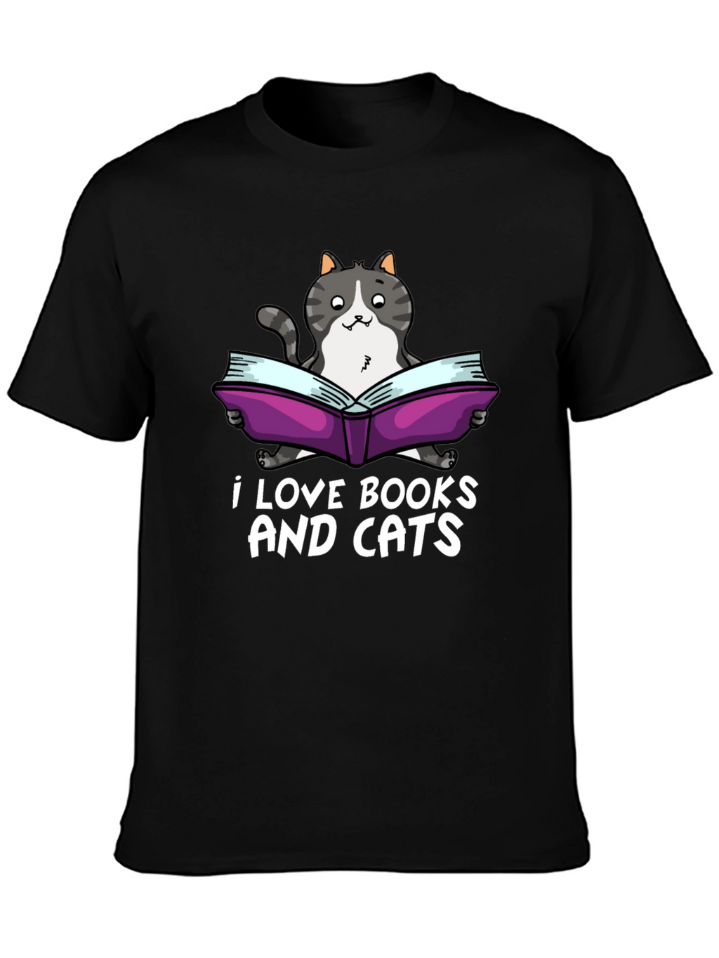 I Love Books and Cats Black T-Shirt