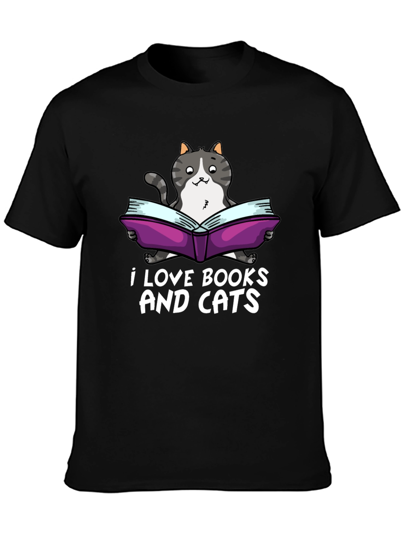 I Love Books and Cats Black T-Shirt