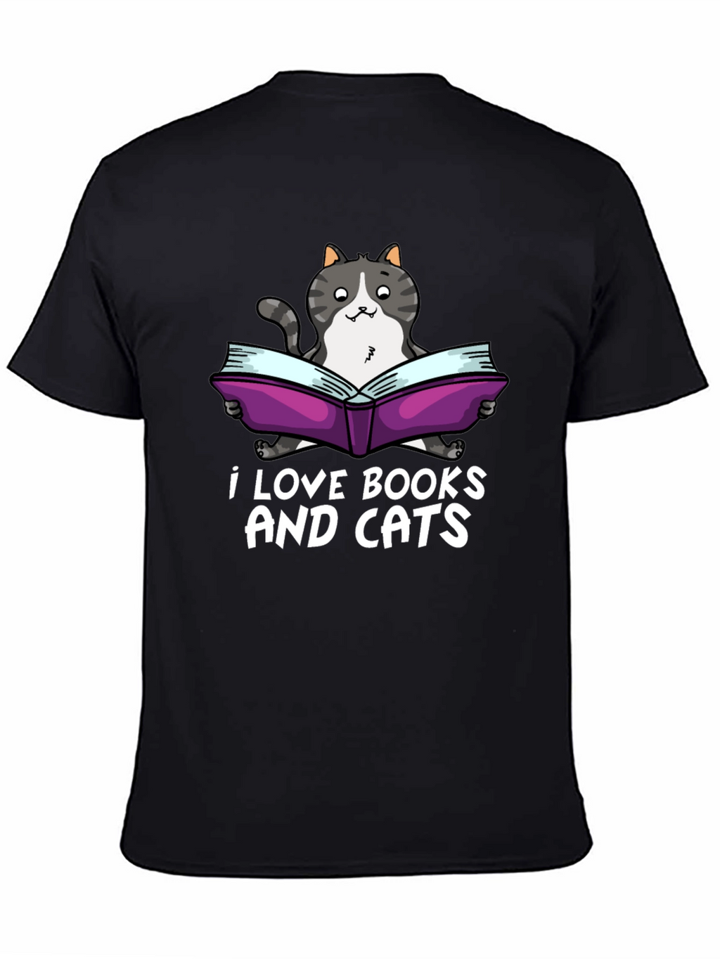 I Love Books and Cats Black T-Shirt