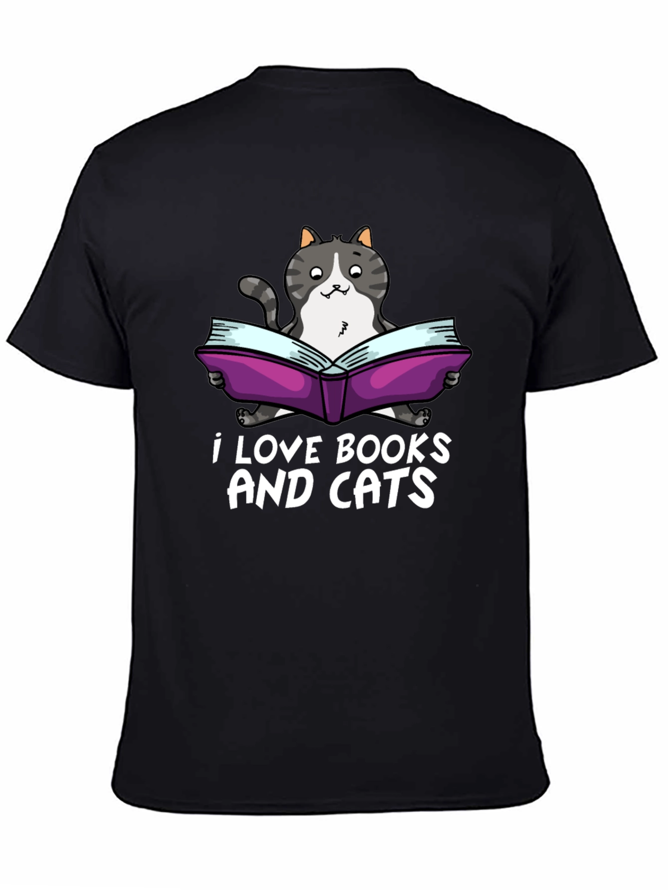 I Love Books and Cats Black T-Shirt