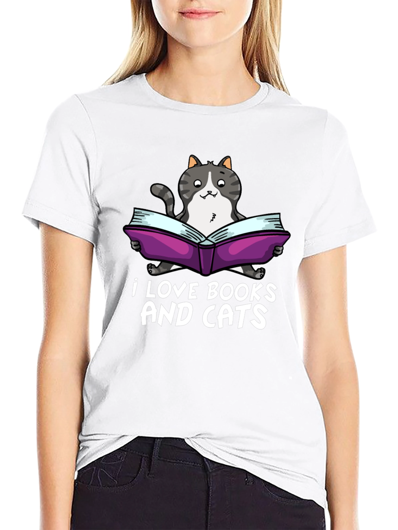 I Love Books and Cats Black T-Shirt