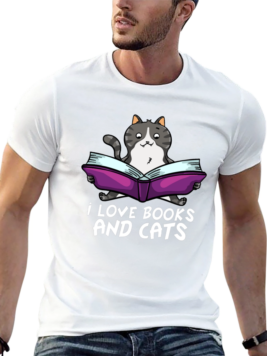 I Love Books and Cats Black T-Shirt