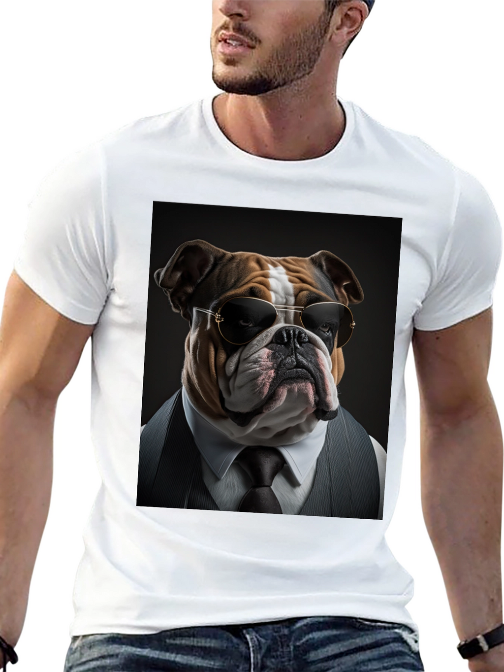 Bulldog Boss T-Shirt: Cool Dog in Suit!