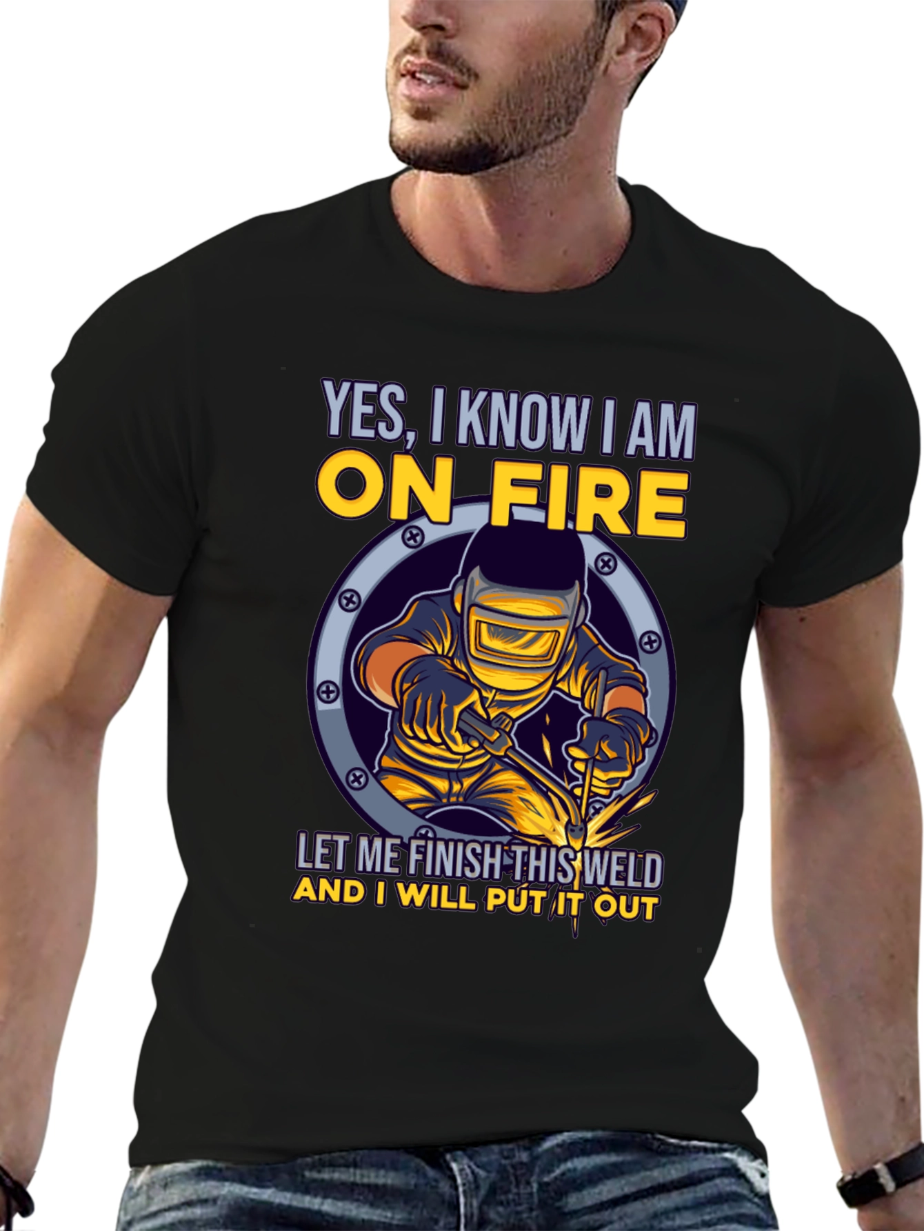 Welder On Fire Graphic Tee - Funny Welding T-Shirt