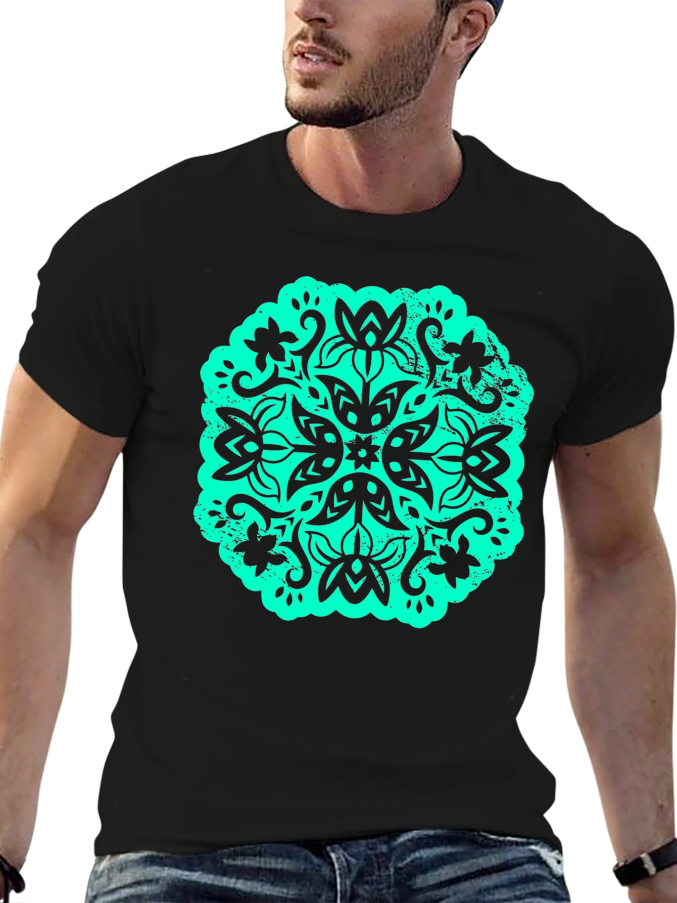 Floral Mandala Graphic Tee - Black