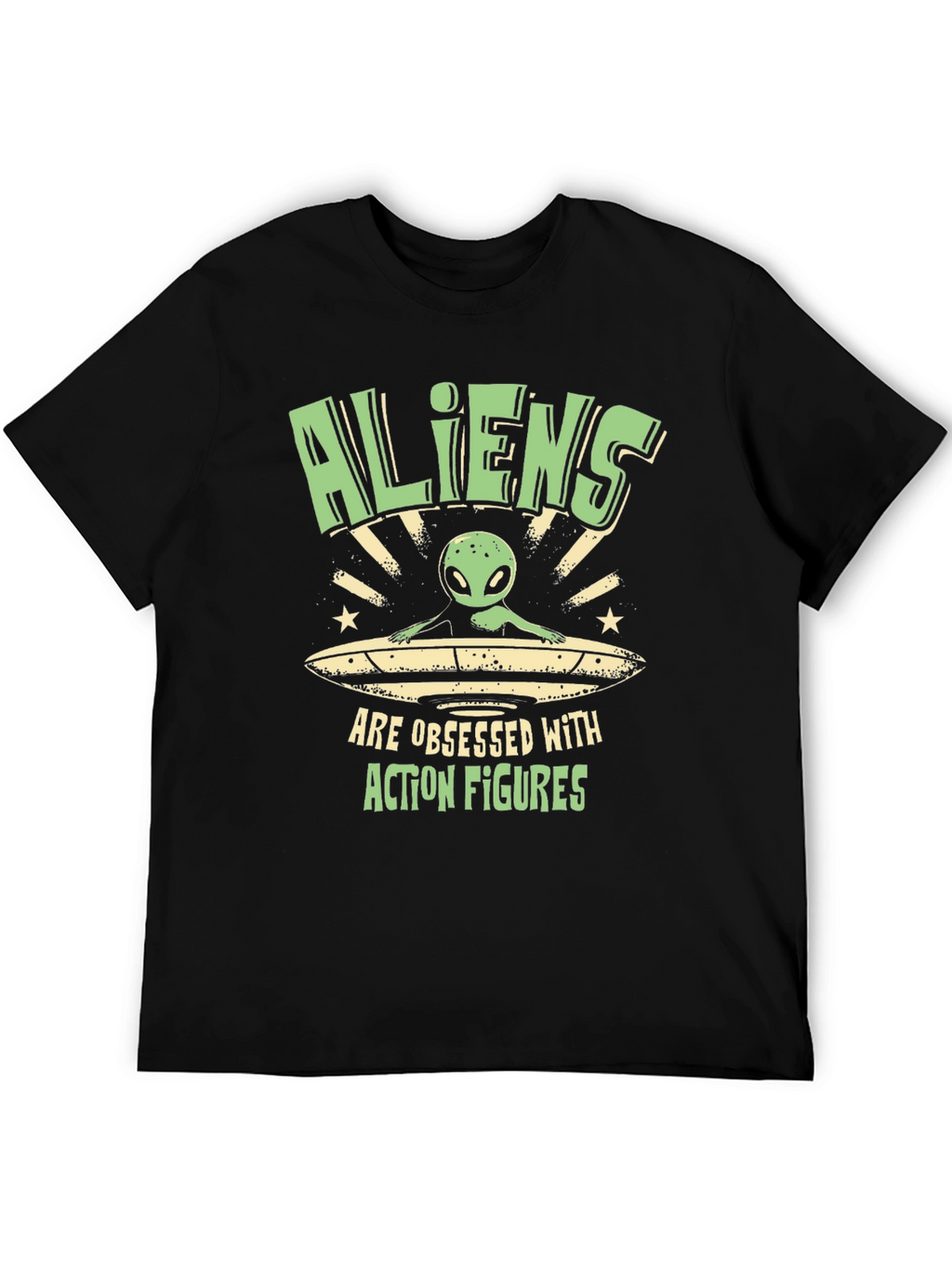 Aliens Obsessed with Action Figures Black T-Shirt
