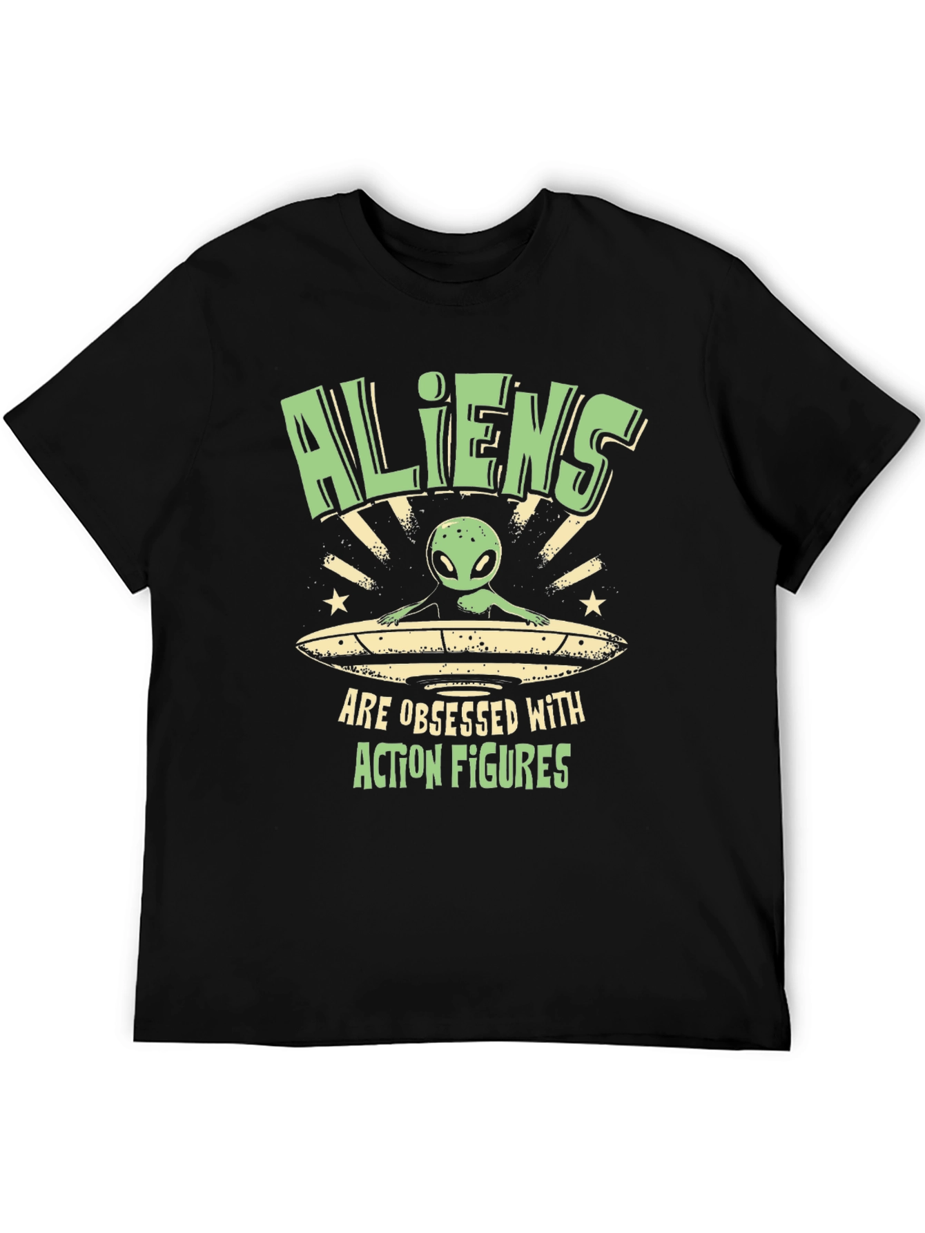 Aliens Obsessed with Action Figures Black T-Shirt