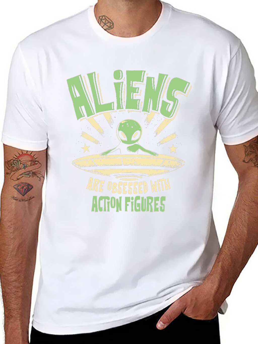 Aliens Obsessed with Action Figures Black T-Shirt