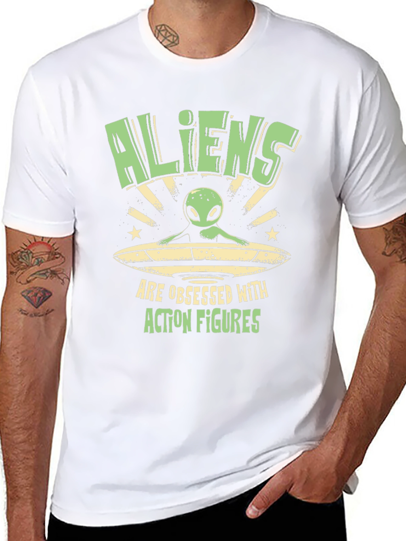 Aliens Obsessed with Action Figures Black T-Shirt