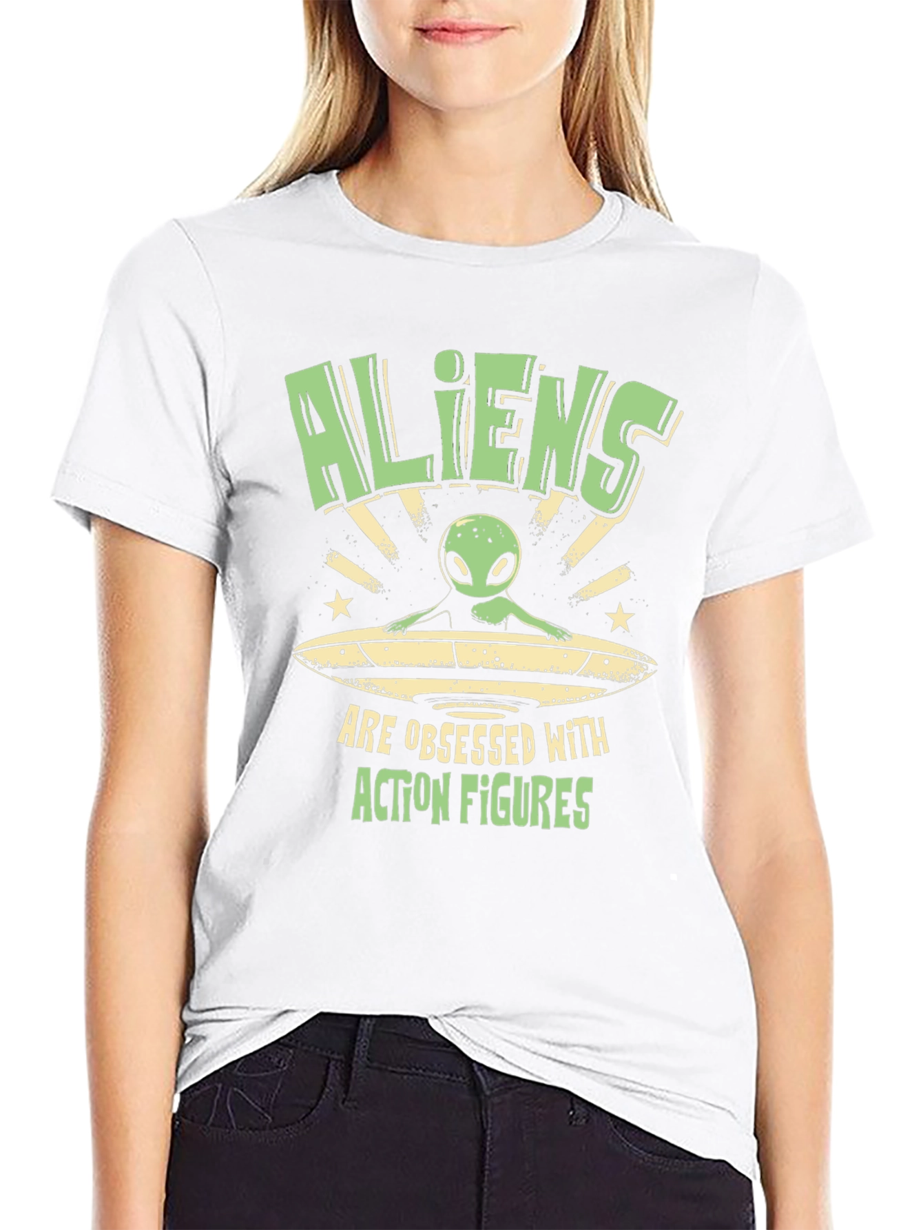 Aliens Obsessed with Action Figures Black T-Shirt
