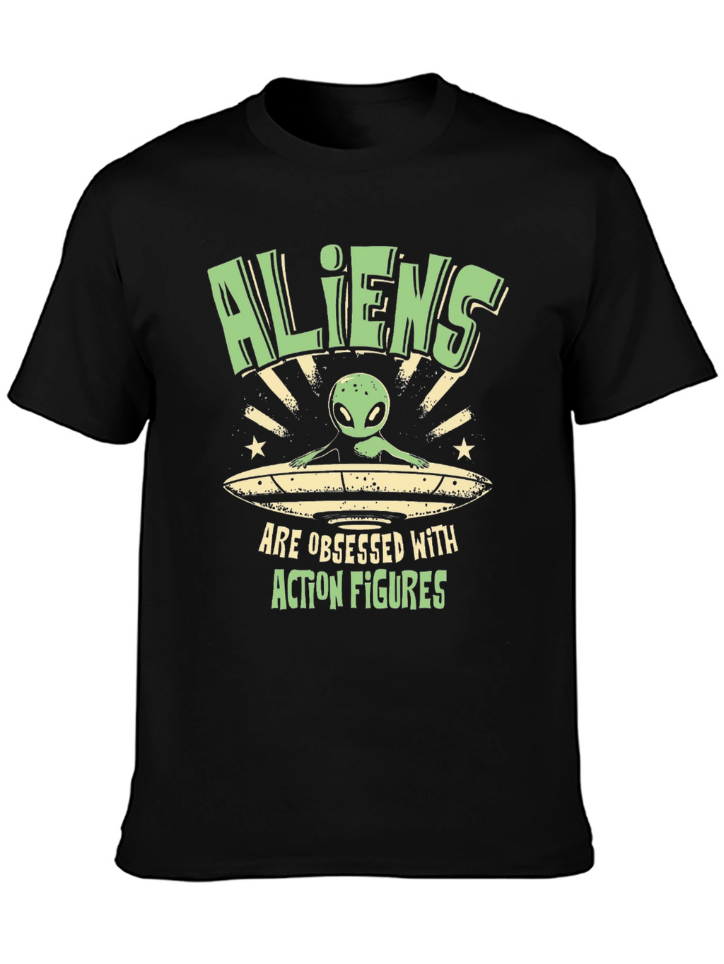 Aliens Obsessed with Action Figures Black T-Shirt