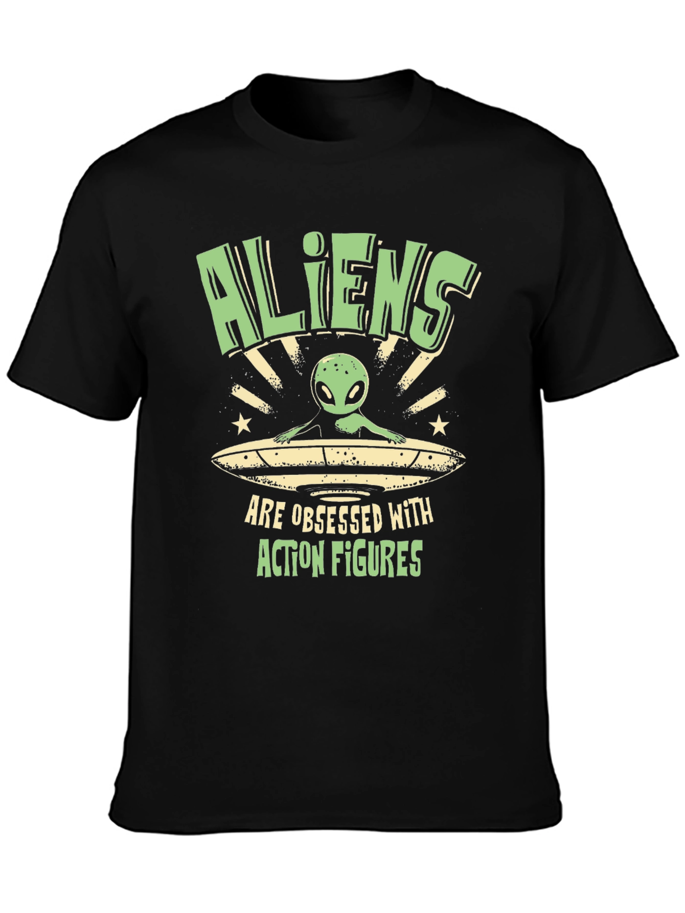 Aliens Obsessed with Action Figures Black T-Shirt