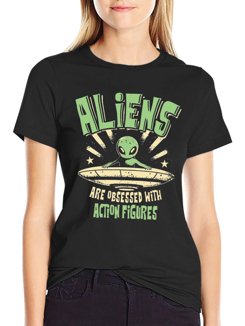 Aliens Obsessed with Action Figures Black T-Shirt