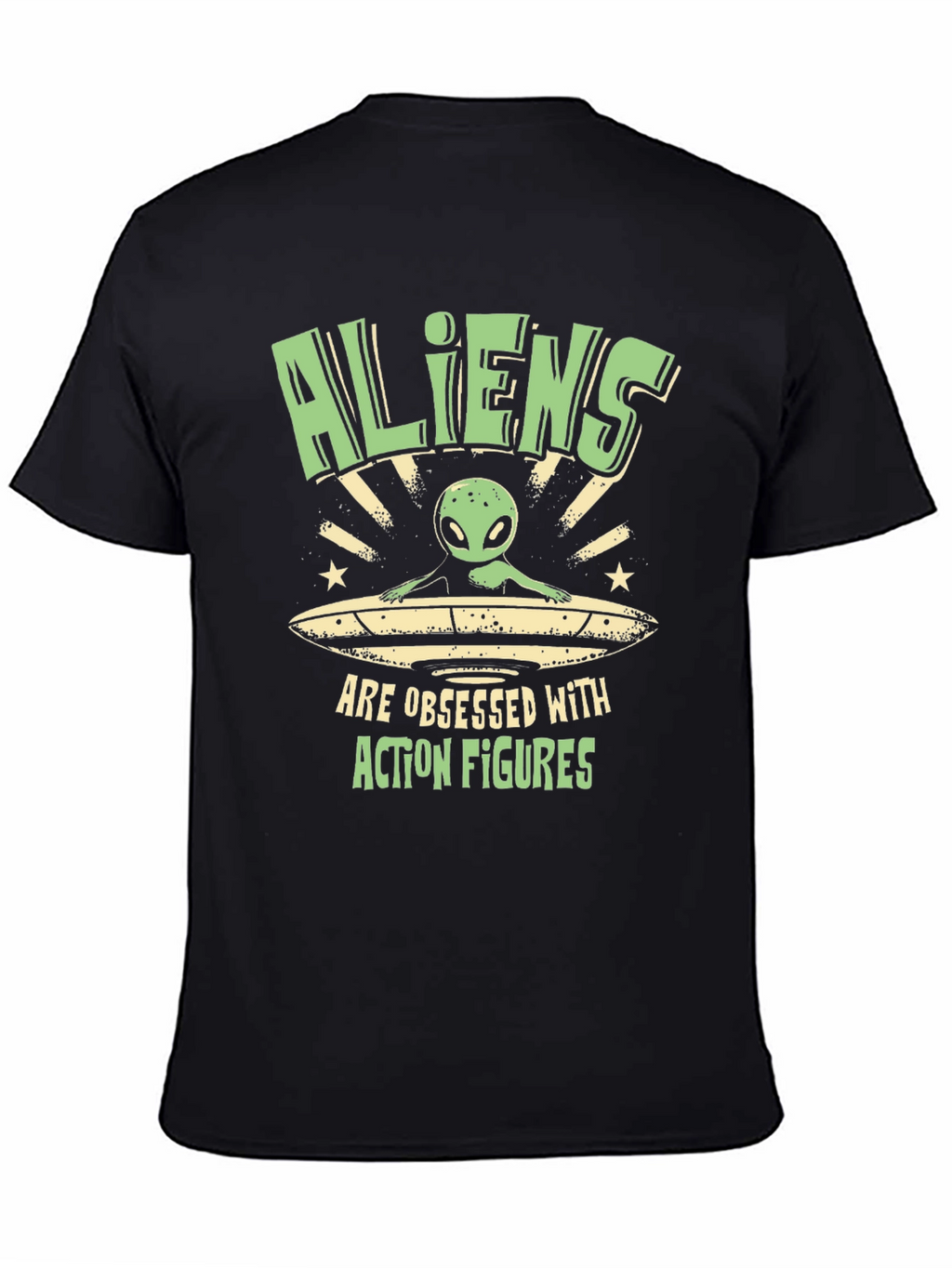 Aliens Obsessed with Action Figures Black T-Shirt