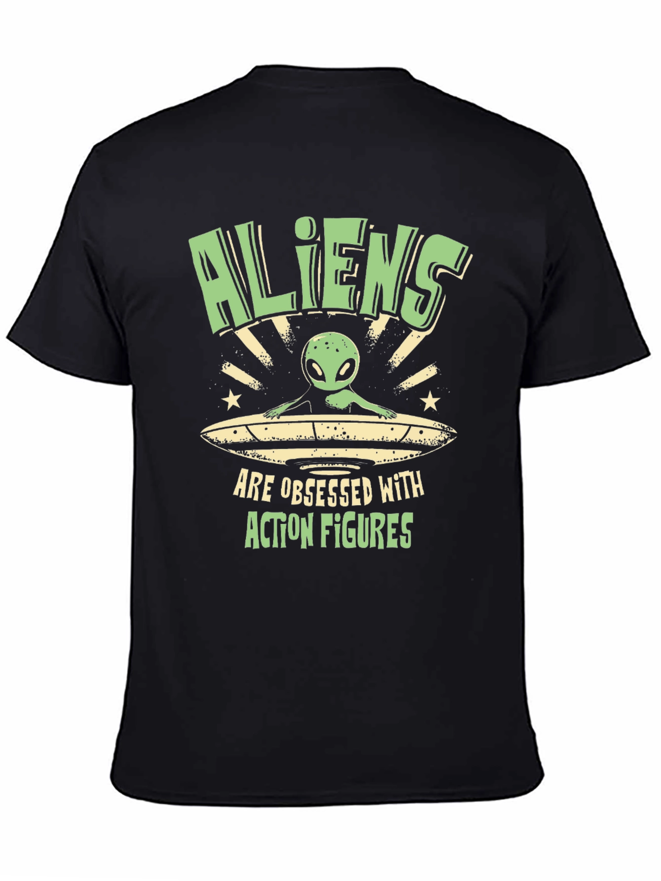 Aliens Obsessed with Action Figures Black T-Shirt