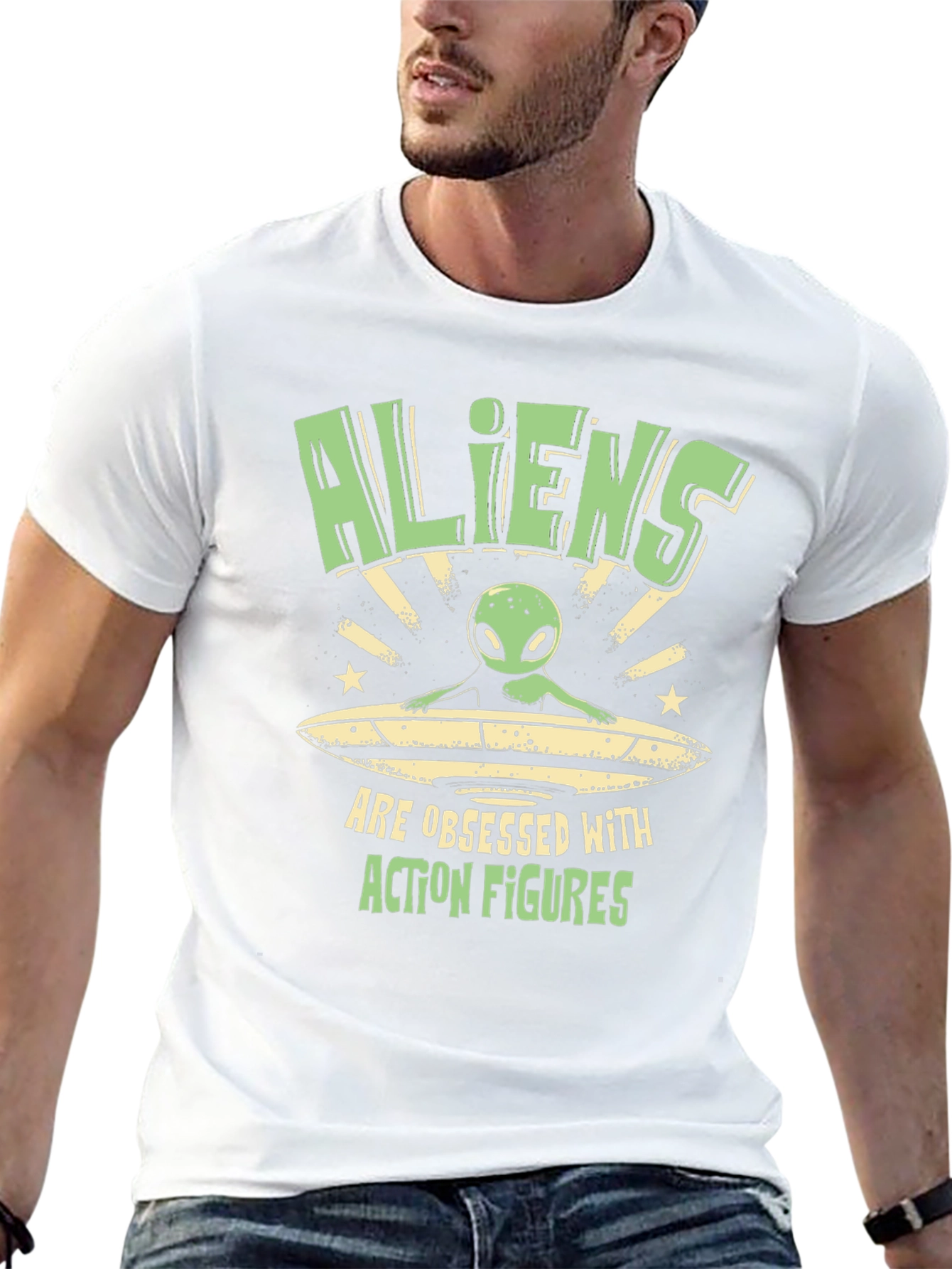 Aliens Obsessed with Action Figures Black T-Shirt