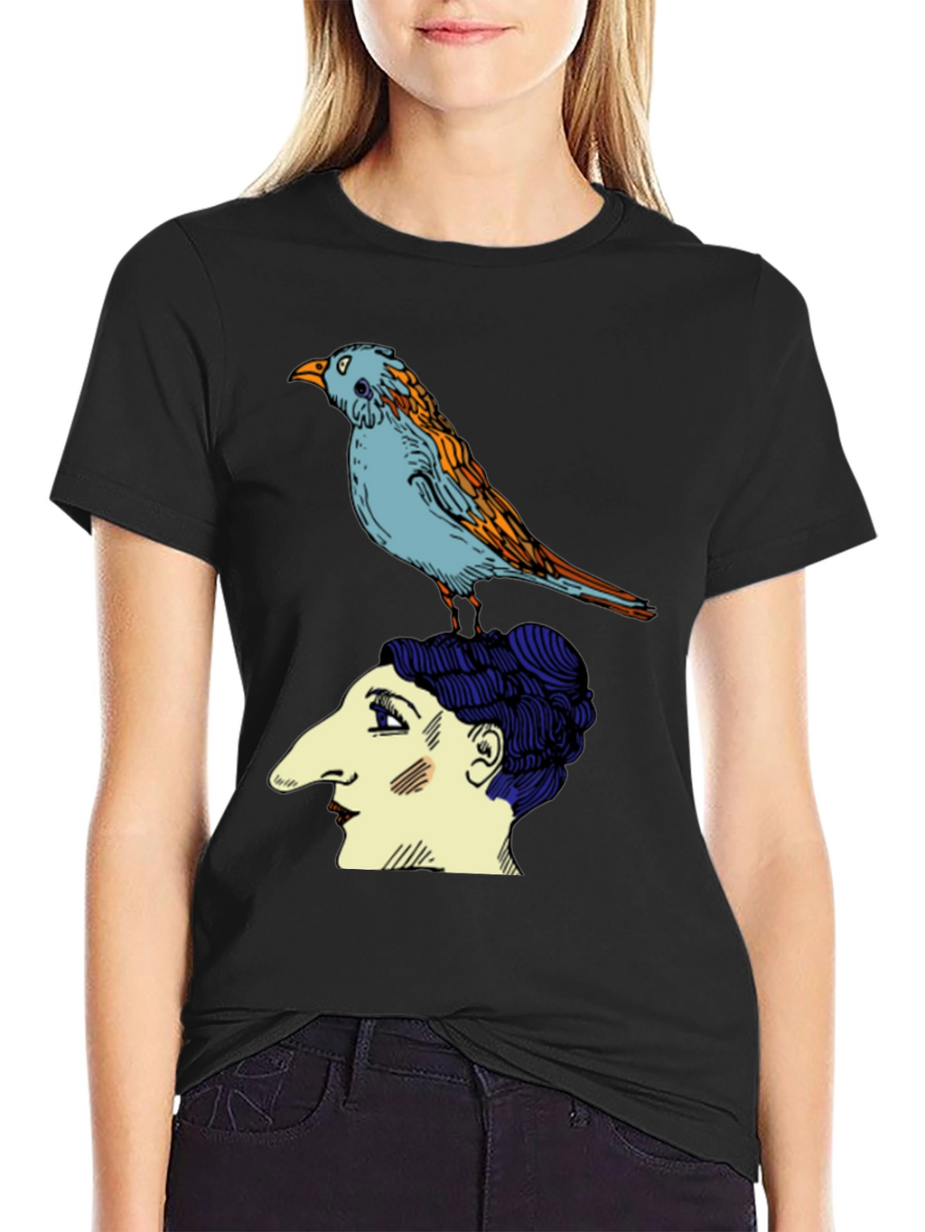 Bird on Head Graphic Tee - Unique Design