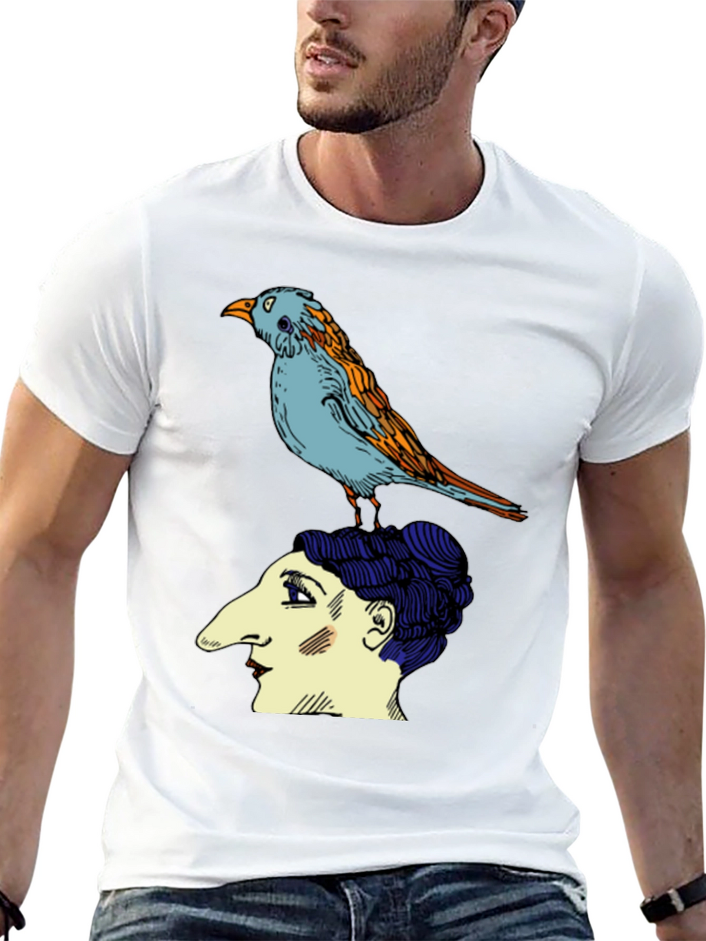 Bird on Head Graphic Tee - Unique Design