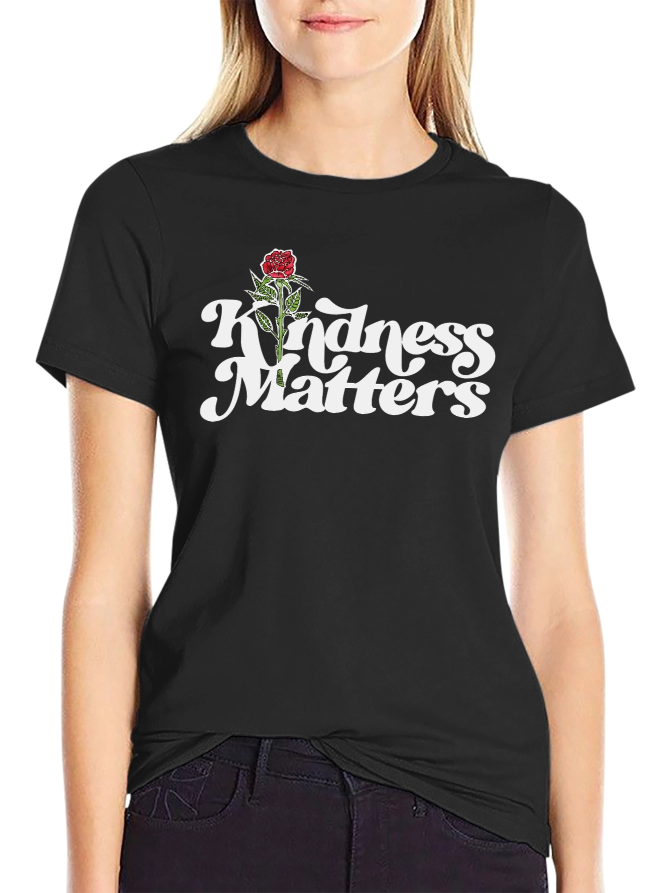 Kindness Matters Rose Graphic Black T-Shirt