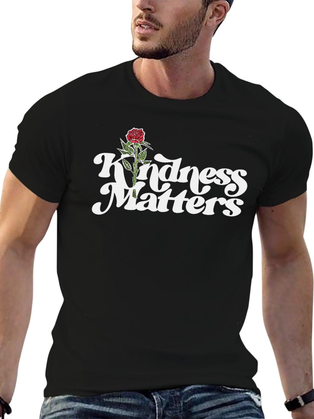 Kindness Matters Rose Graphic Black T-Shirt