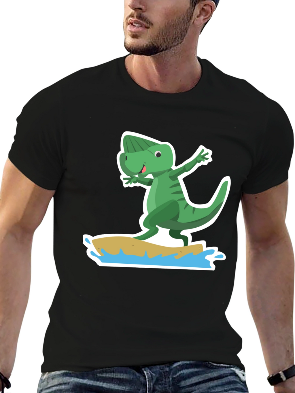 Surfing Dino Tee - Cool Cartoon T-Shirt