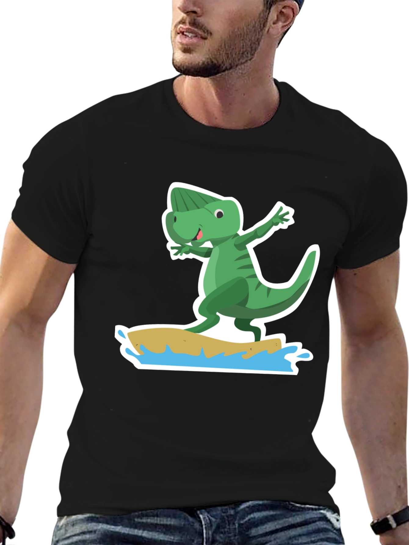 Surfing Dino Tee - Cool Cartoon T-Shirt