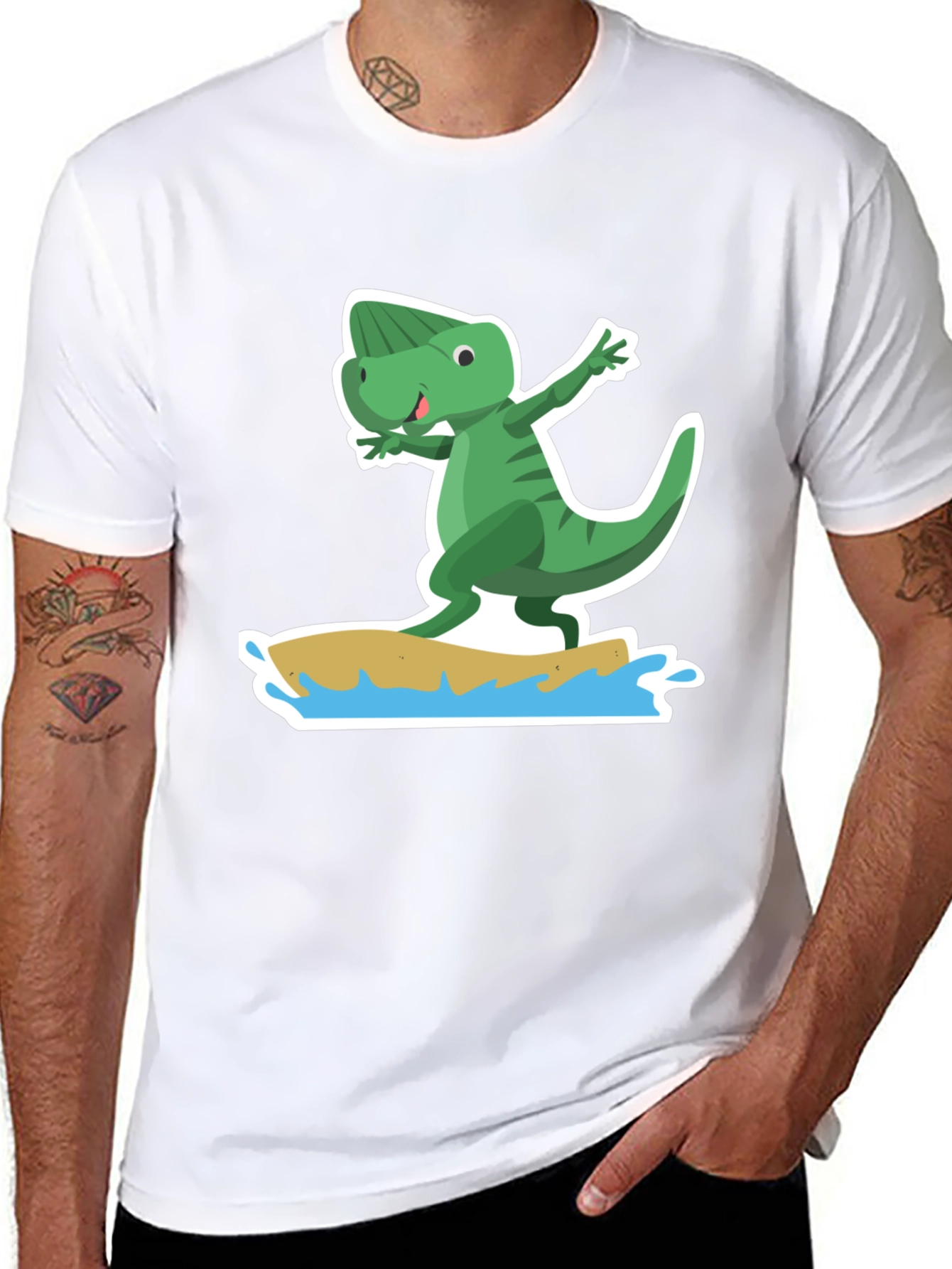 Surfing Dino Tee - Cool Cartoon T-Shirt