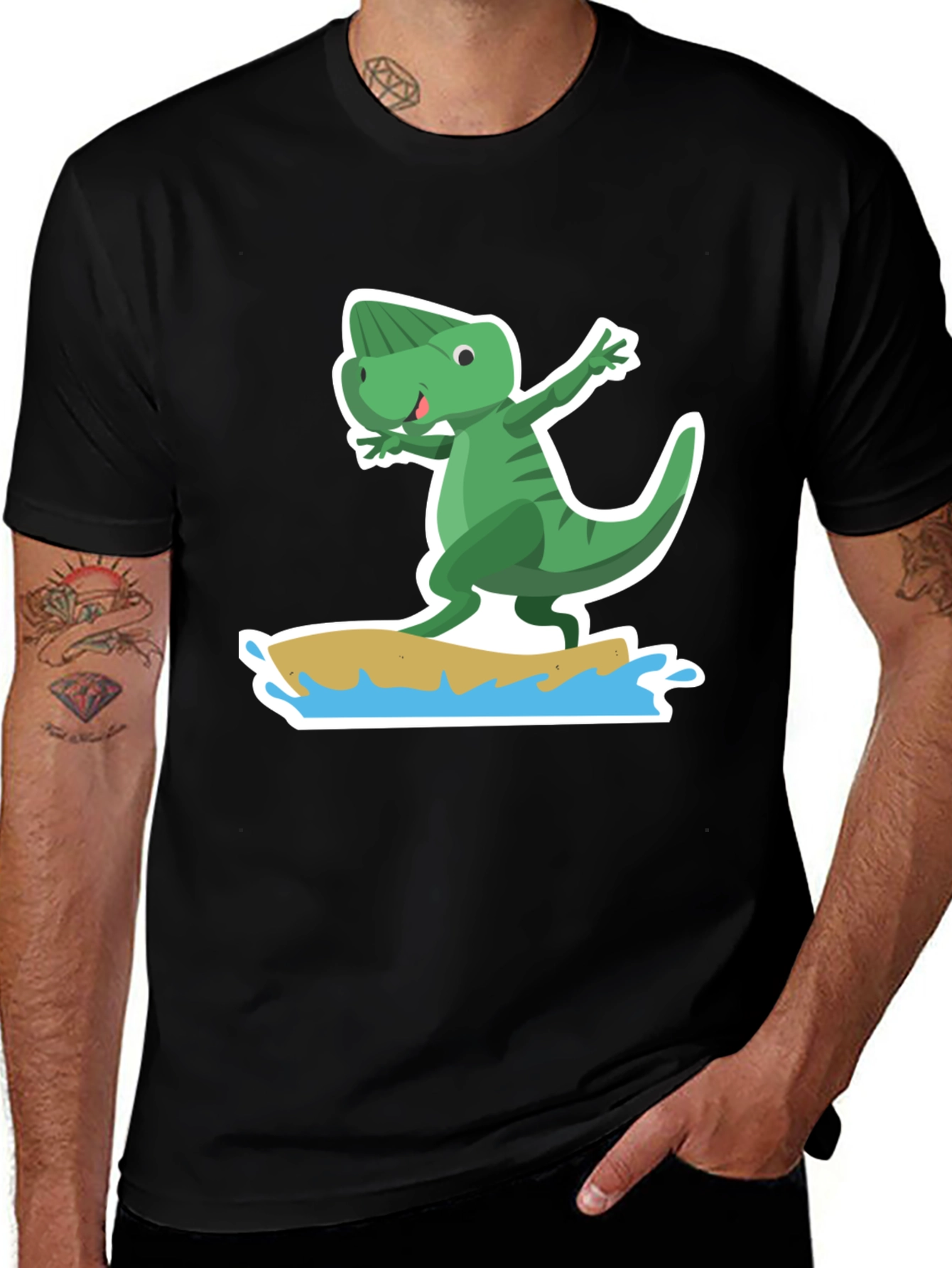 Surfing Dino Tee - Cool Cartoon T-Shirt